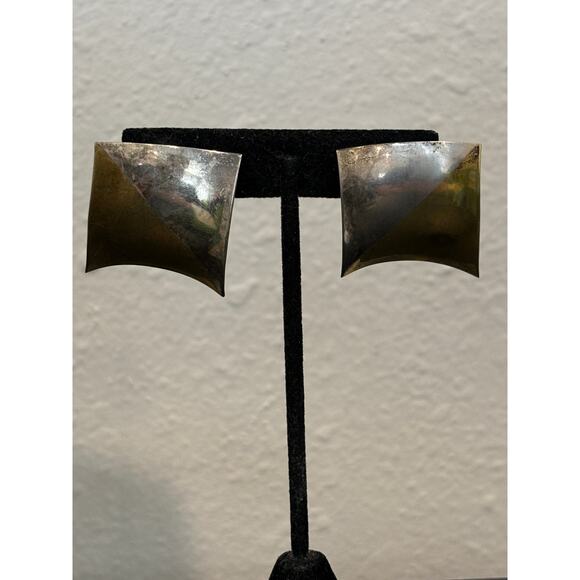 VTG Laton Mexico Taxco Sterling Silver Brass Modernist Geometric Earrings Large - Picture 1 of 5